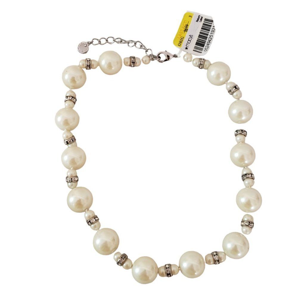 Charter Club Necklace Glass Faux Pearl Rhinestones Accents 18 Inches Macy's NWT